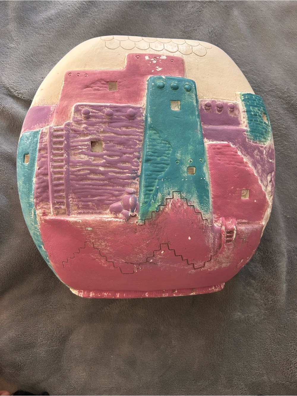 Vintage Southwestern Pueblo Relief Pillow Vase - Large